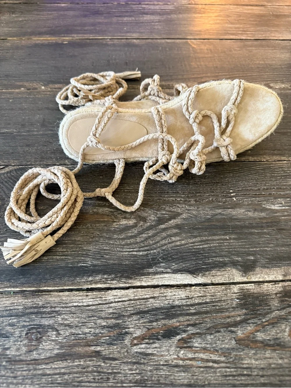 Joie Suede Gladiator  Lace-Up Espadrille Sandals in Natural Tan